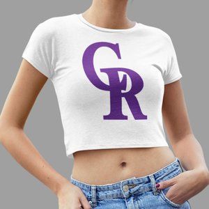 NEW Colorado Rockies CR Team Color Pop Form Fit Crop Top Shirt WHITE